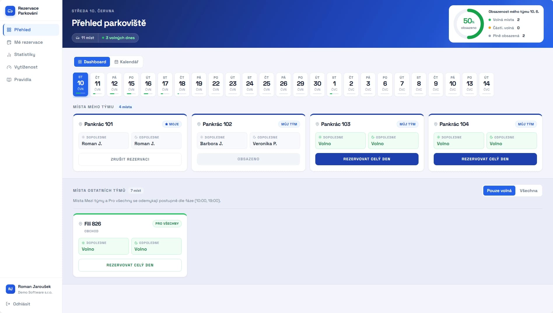 Parking overview in the app