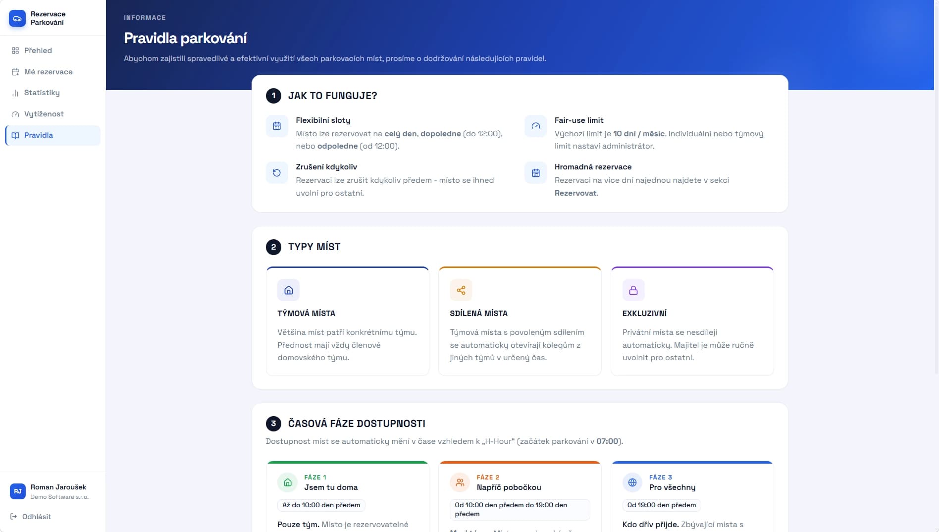 Parking rules page with availability phases